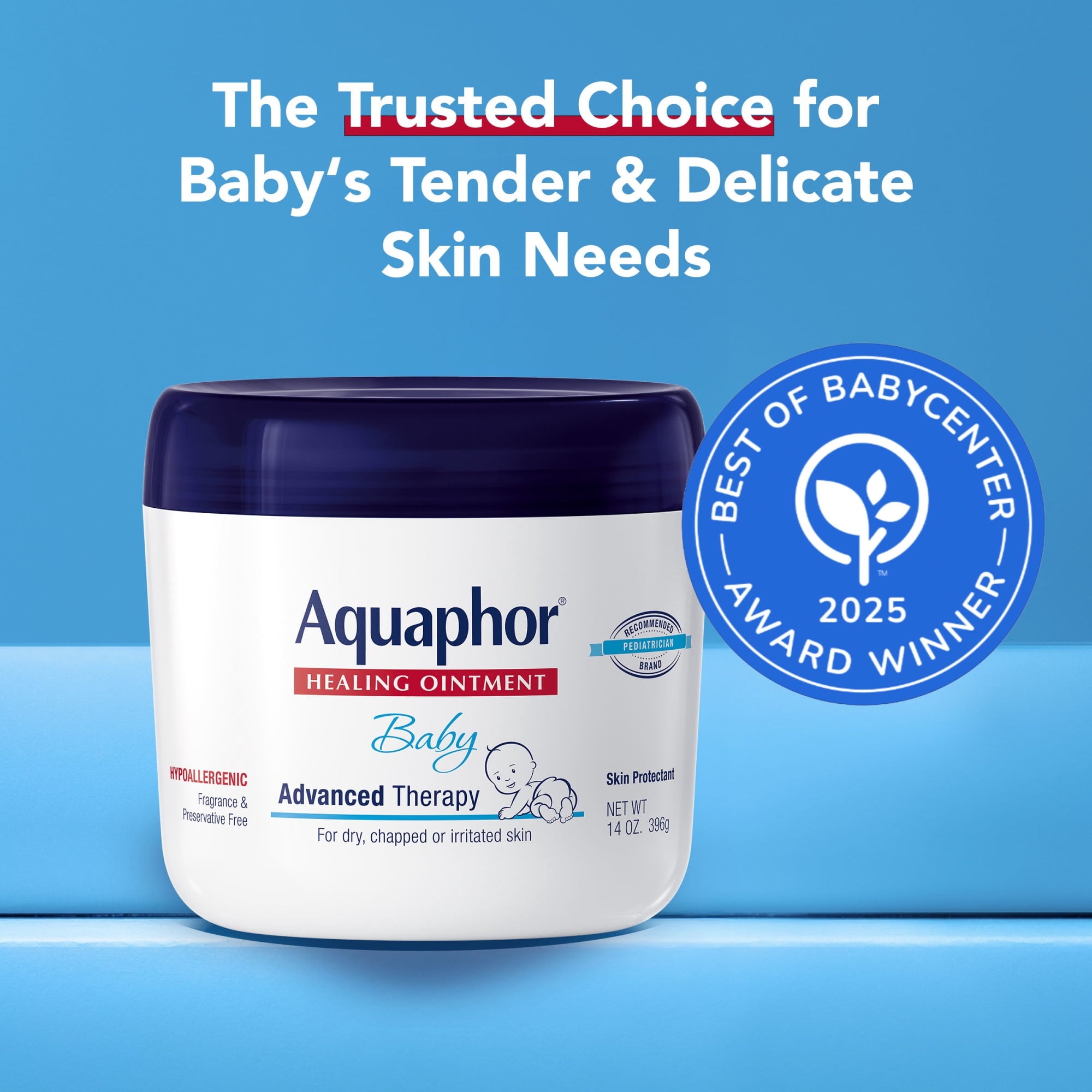 (3 pack) Aquaphor Baby Healing Ointment for Teething, Drool and Diaper Rash, Hypoallergenic, 14 oz