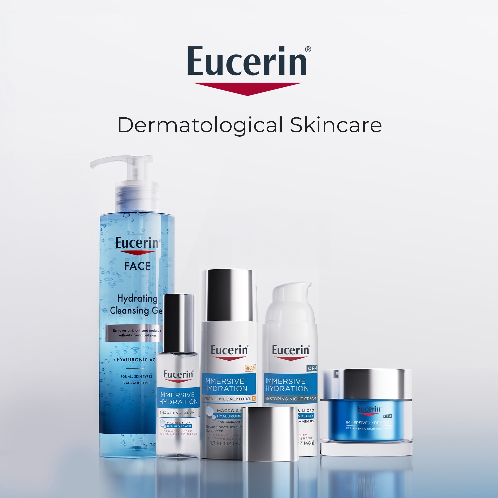 Eucerin Face Hydrating Cleansing Gel Facial Cleanser with Hyaluronic Acid, Makeup Remover, 13.5 fl oz