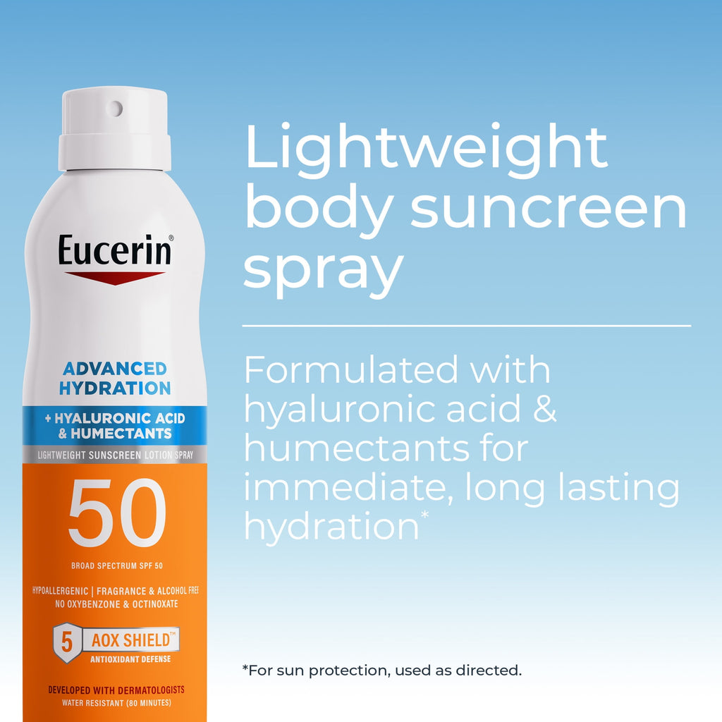 Eucerin Sun Advanced Hydration SPF 50 Sunscreen Spray with Hyaluronic Acid, Hydrates Skin, 6 fl oz