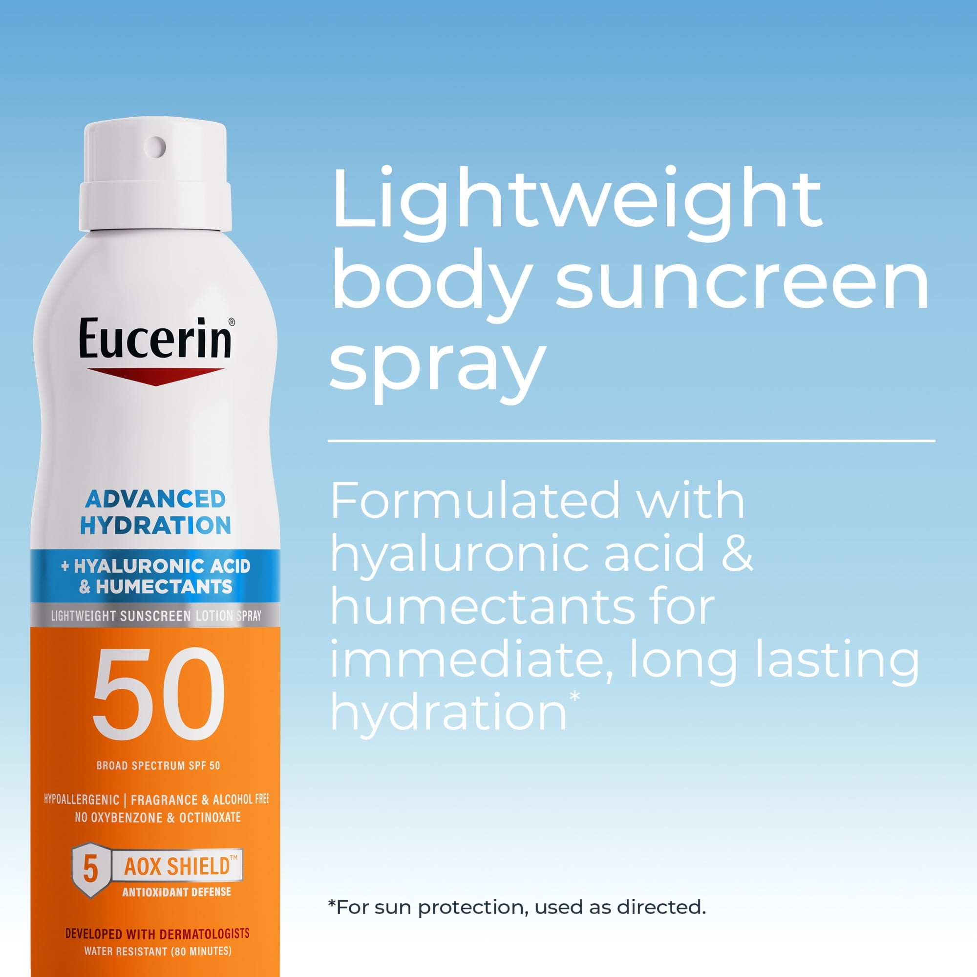 Eucerin Sun Advanced Hydration SPF 50 Sunscreen Spray with Hyaluronic Acid, Hydrates Skin, 6 fl oz