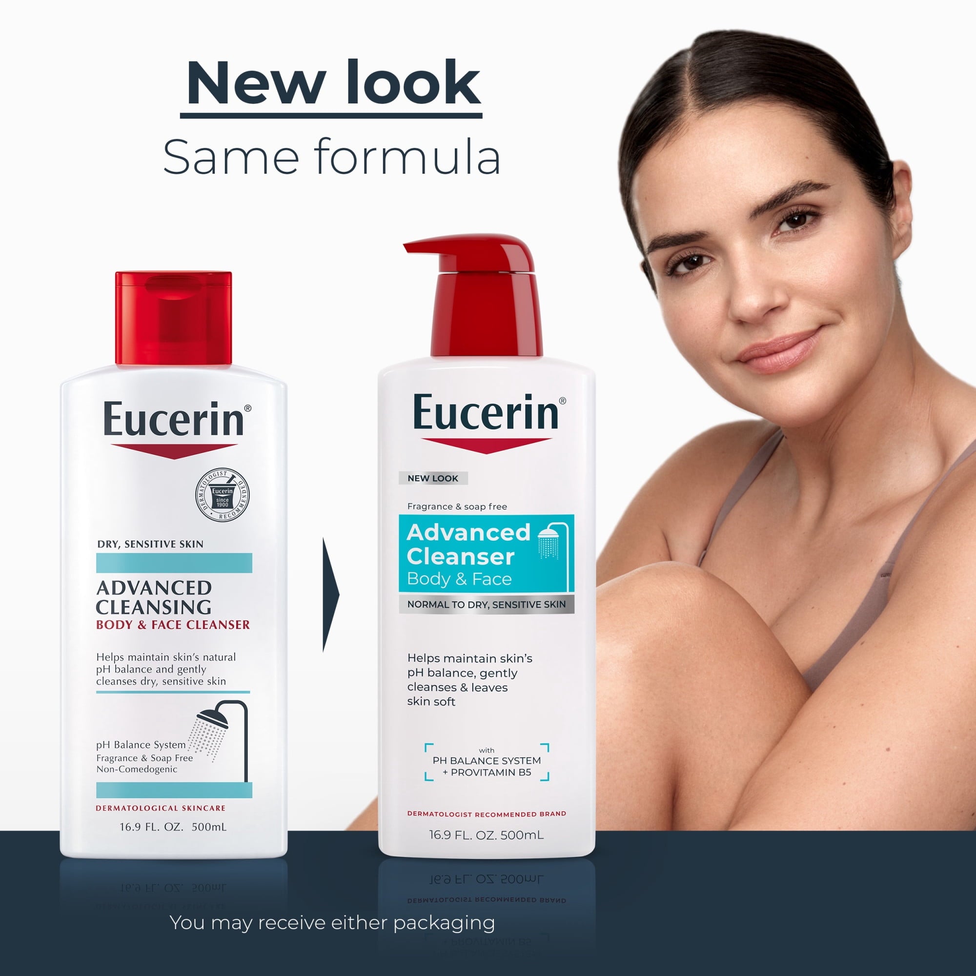 Eucerin Advanced Repair Cleansing Body and Face Cleanser for Normal to Dry, Sensitive Skin, 16.9 fl oz Bottle