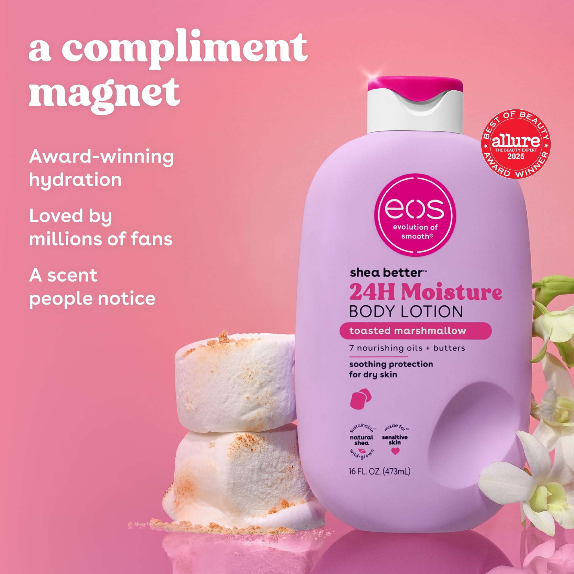 eos Shea Better Toasted Marshmallow Body Lotion for Dry Skin, 16 fl oz