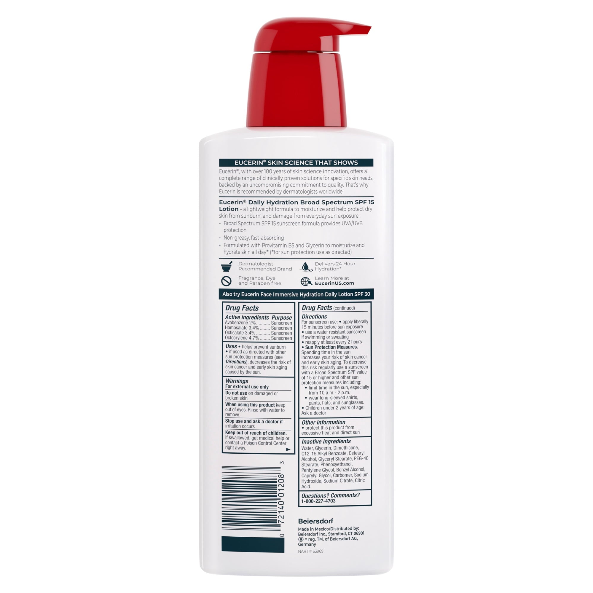 Eucerin Daily Hydration Body Lotion for Dry Skin with SPF 15, Moisturizer + Sunscreen, 16.9 fl oz