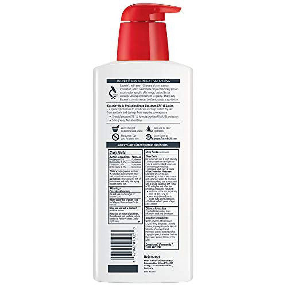 Eucerin Daily Hydration Lotion with SPF 15 - Broad Spectrum Body Lotion for Dry Skin - 16.9 fl. Oz. Pump Bottle (Pack of 3)