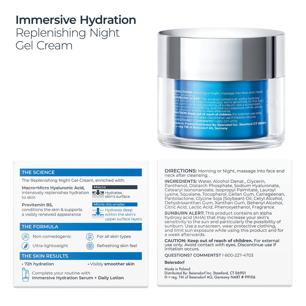 Eucerin Immersive Hydration Replenishing Night Gel Face Cream with Hyaluronic Acid, 1.7 oz