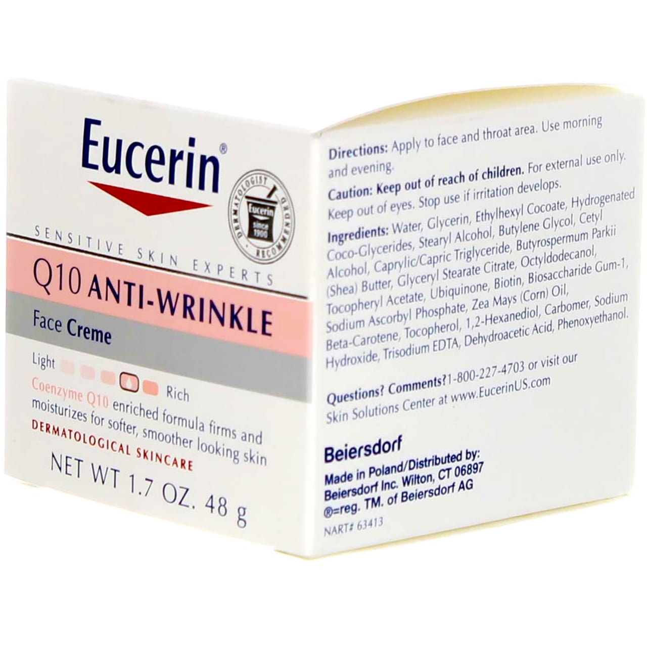 Eucerin Q10 Anti-Wrinkle Face Creme, Unscented, 1.7 oz (3 Pack) (Bundle)