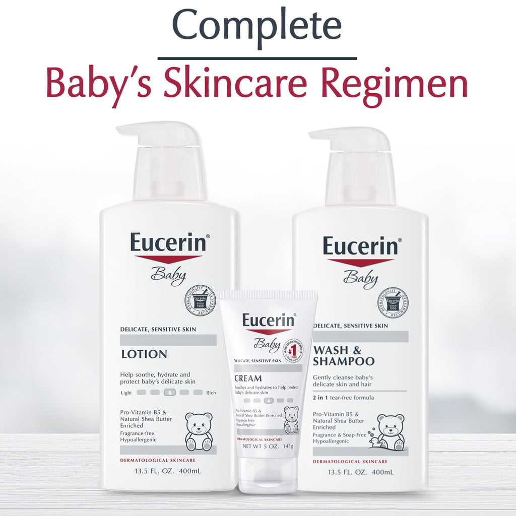 Eucerin Baby Lotion with Provitamin B5 and Shea Butter, Hypoallergenic, Fragrance Free, 13.5 fl oz