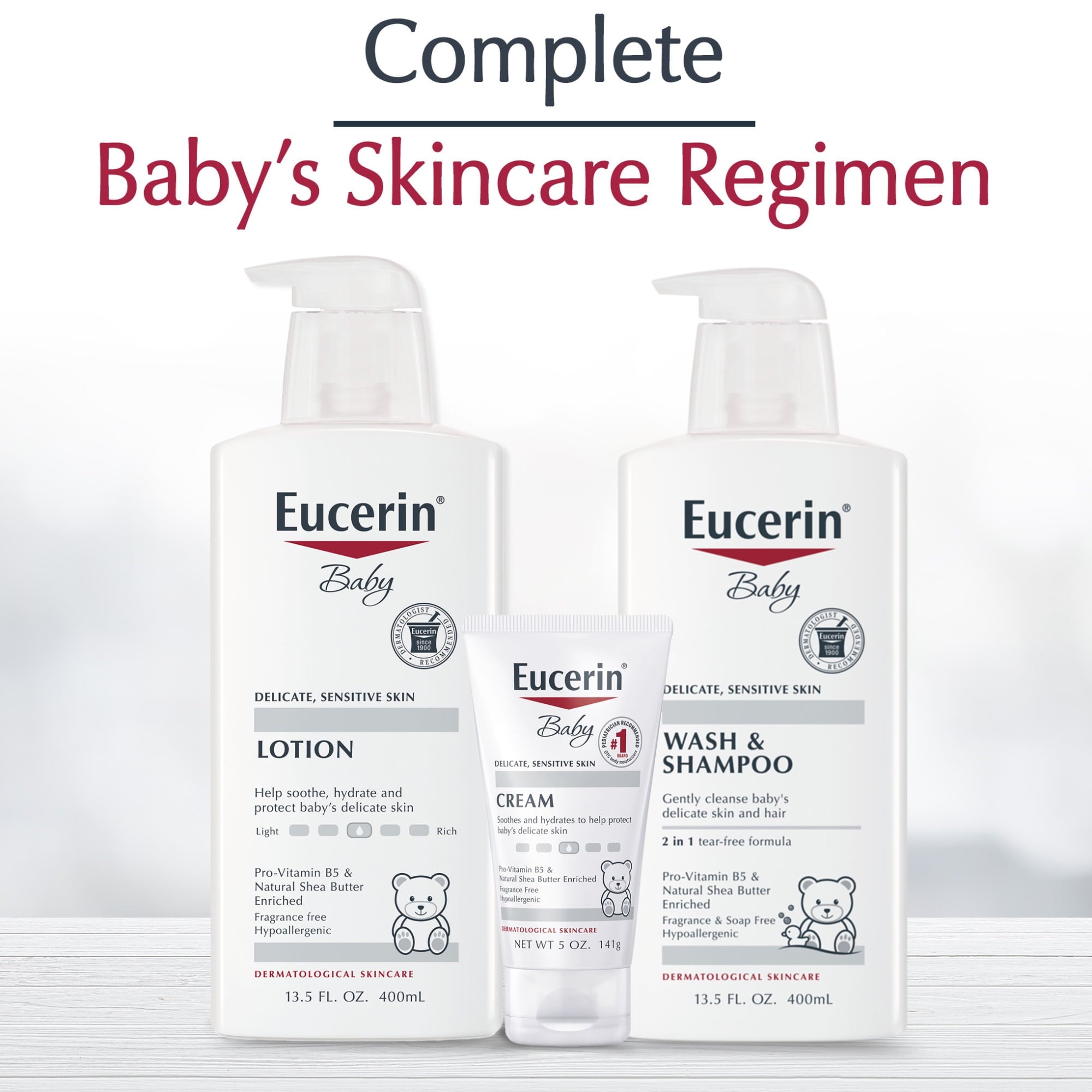 Eucerin Baby Lotion with Provitamin B5 and Shea Butter, Hypoallergenic, Fragrance Free, 13.5 fl oz